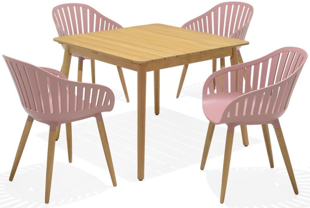 LifestyleGarden Nassau DuraOcean 4 Seat Square Dining Set - Pink