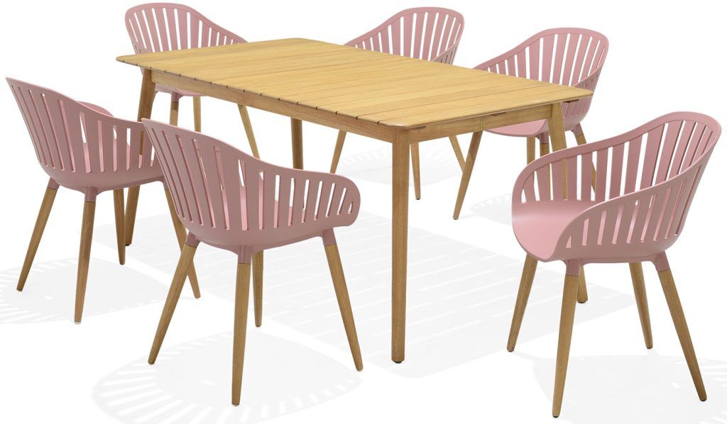 LifestyleGarden Nassau DuraOcean 6 Seat Rectangular Dining Set - Pink